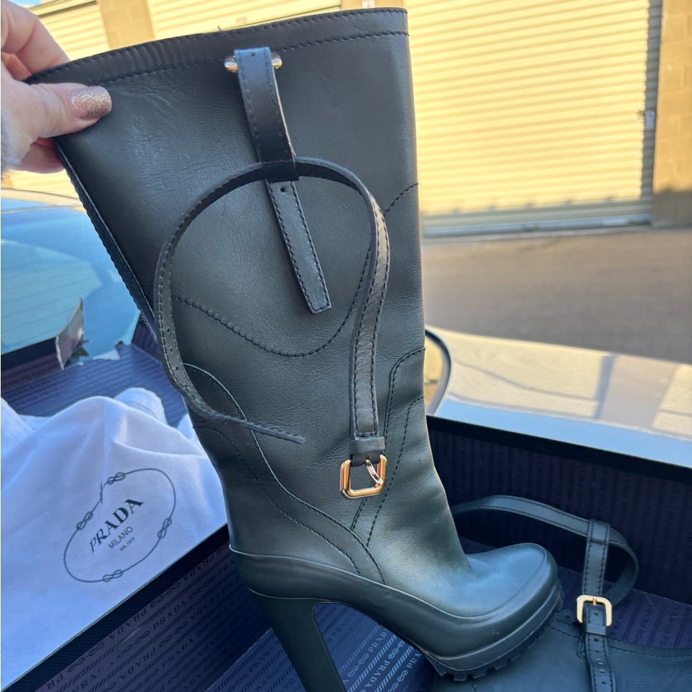 Like like new calf skin size 7 women’s green Prada boots